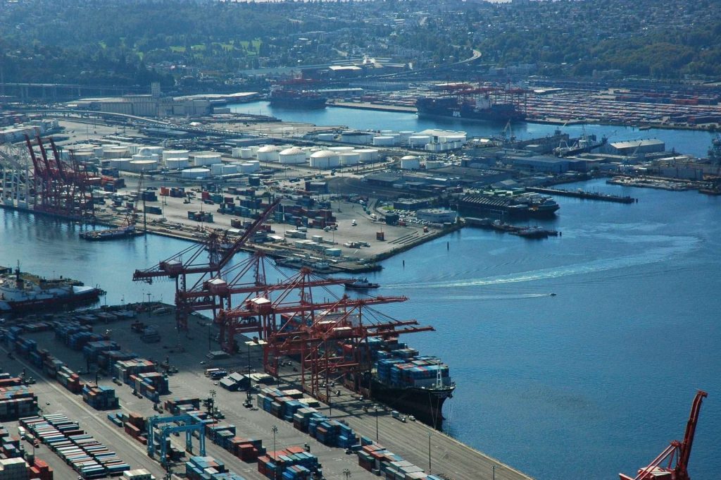 Aerial view of a large industrial port