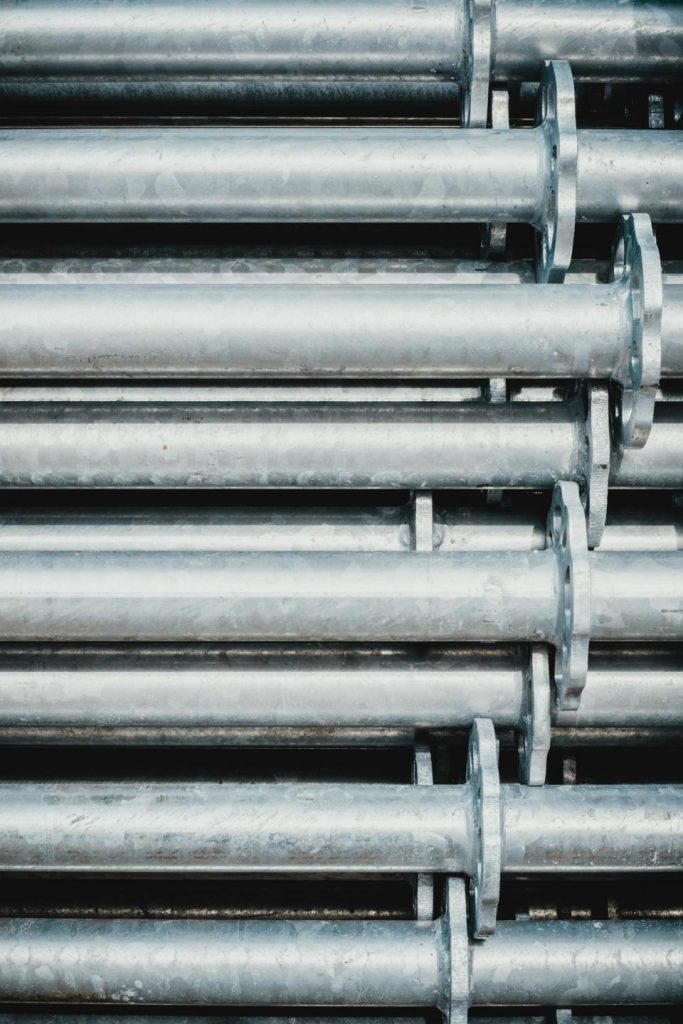 Stacked steel pipes in a horizontal arrangement